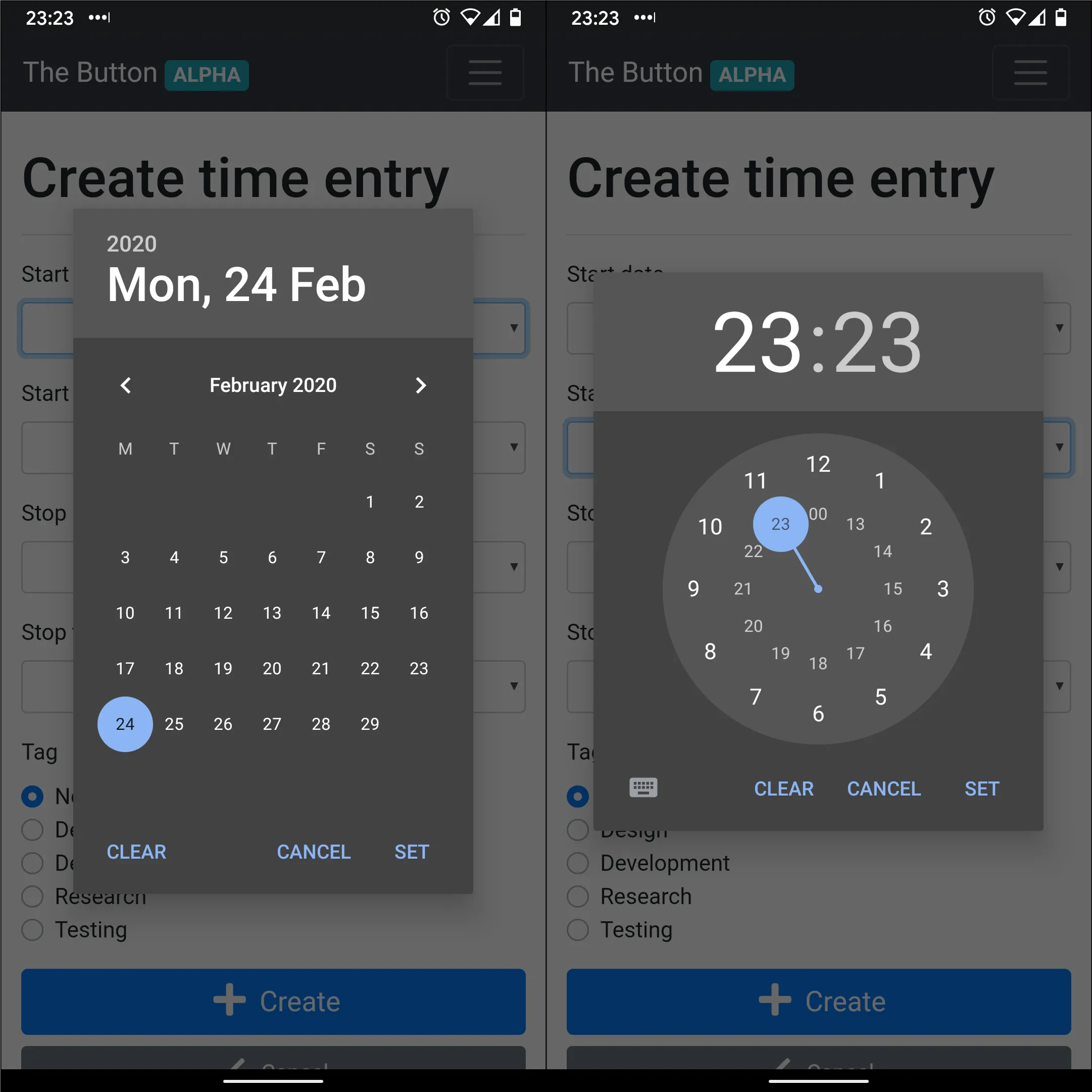 Android native date and time input controls