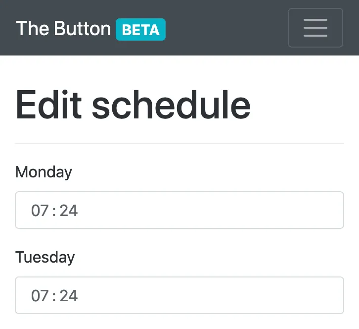 Form for entering scheduled working time each day of the week