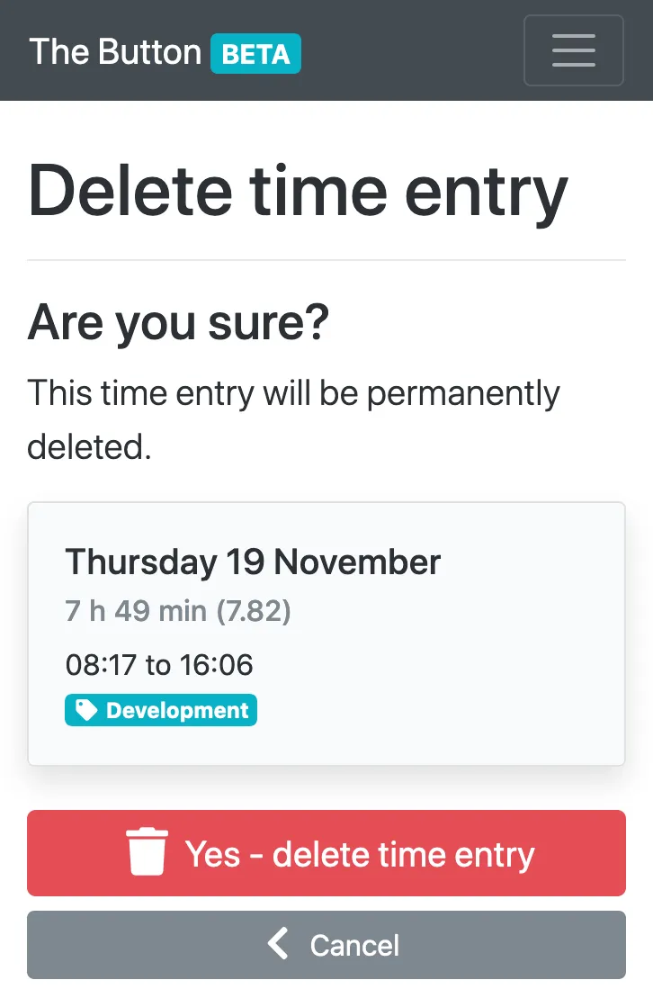 Deleting a time entry